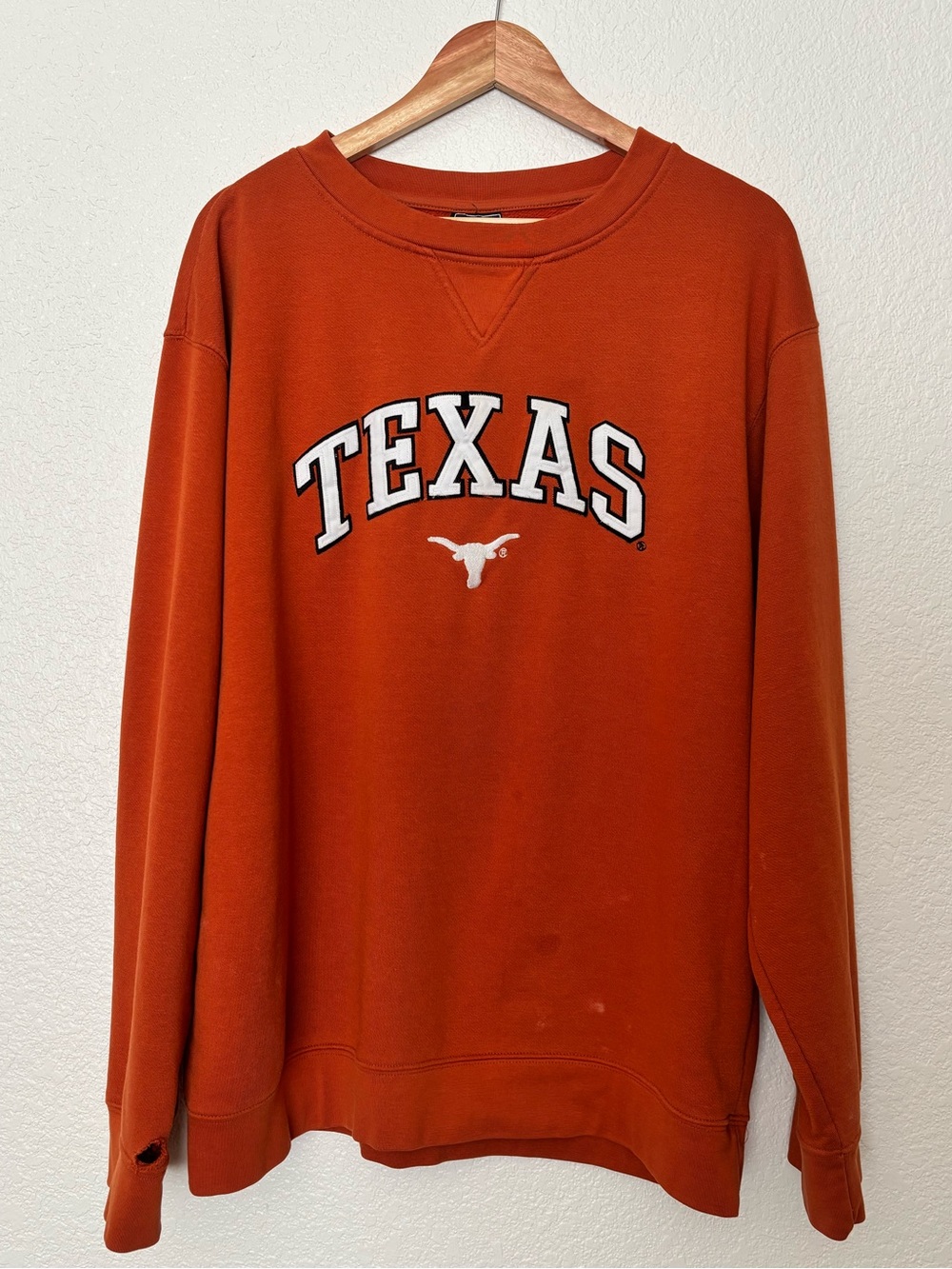 Texas Longhorns Distressed Burnt Orange Sweatshirt XL Unisex Pullover